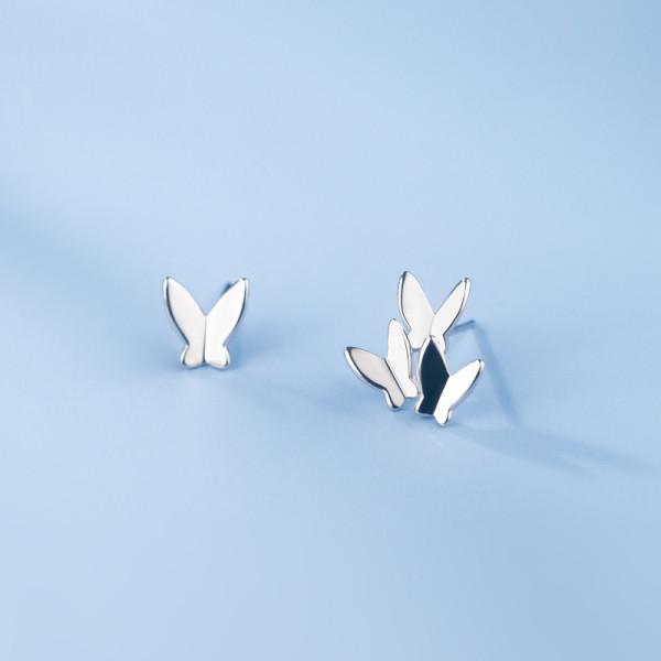 A44909 s925 silver simple symmetric stud butterfly earrings