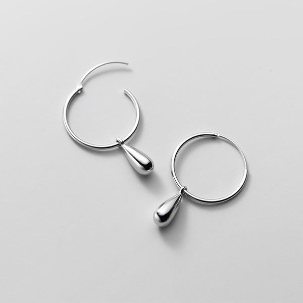 A31544 s925 sterling silver chic teardrop short simple circle hoop gift earrings
