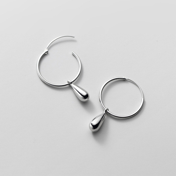 A31544 s925 sterling silver chic teardrop short simple circle hoop gift earrings