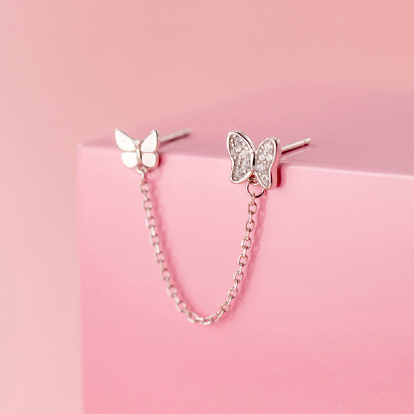 A32325 s925 sterling silver double piercing butterfly earrings
