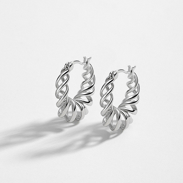 A33601 925 sterling silver unique statement spiral hollowed twist earrings
