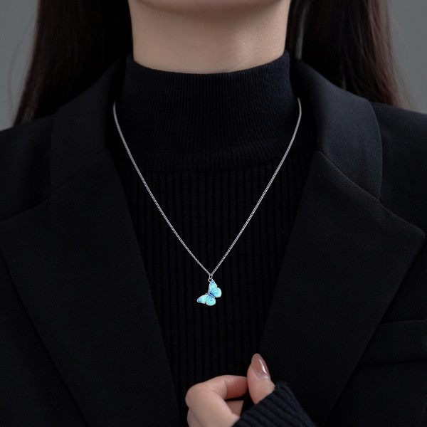 A45416 s925 silver trendy elegant blue butterfly sweet necklace