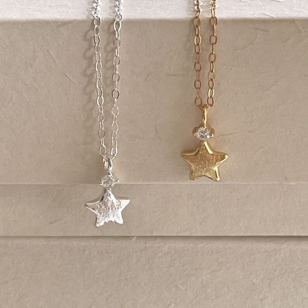 A44329 sterling silver cubic zirconia stars simple necklace