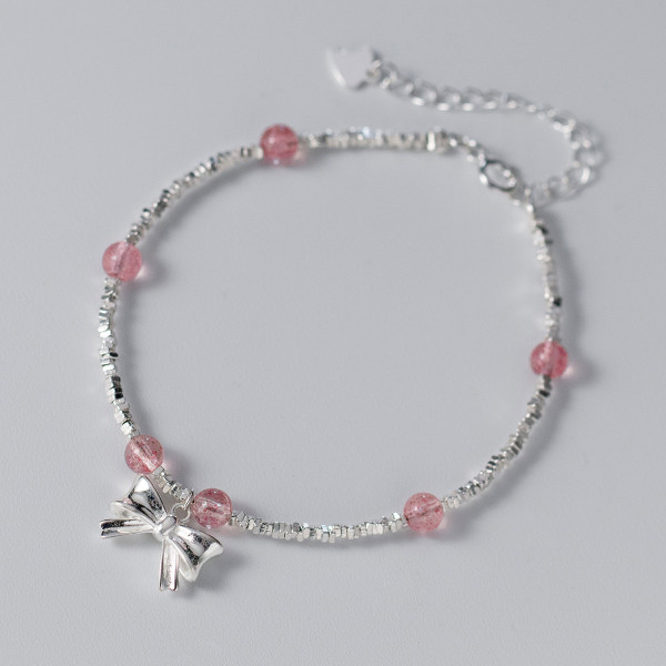 A43804 s925 silver trendy sweet strawberry butterfly charm bracelet