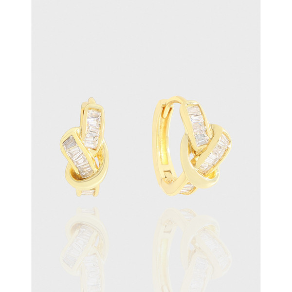 A43663 gold twist cubic zirconia sterling silver s925 stud earrings