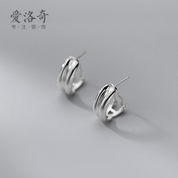 A31721 s925 sterling silver fashion doublelayer wide short simple earrings