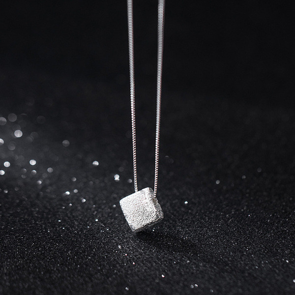 A32413 s925 sterling silver square pendant geometric unique chic necklace