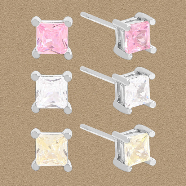A45081 cubic zirconia stud sterling silver s925 piercing earrings