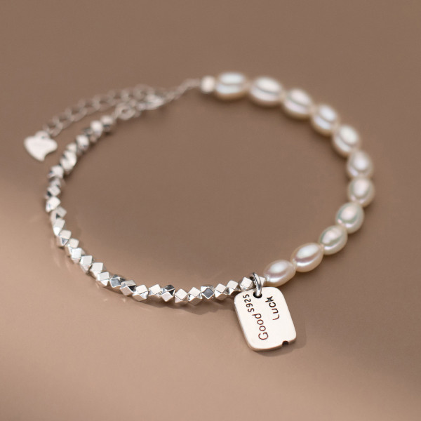 A40783 s925 sterling silver pearl charm elegant unique bracelet