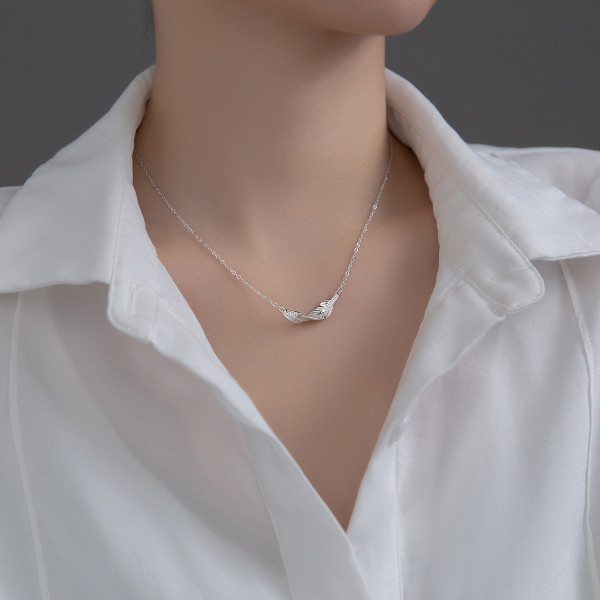 A36945 s925 sterling silver simple chic rhinestone feather trendy necklace