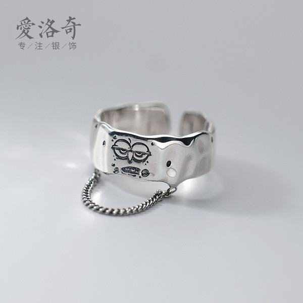 A32159 s925 sterling silver silver cartoon expressions chain wide unique ring