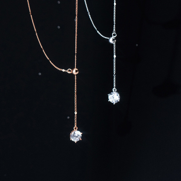 A34015 s925 sterling silver rhinestoneY necklace