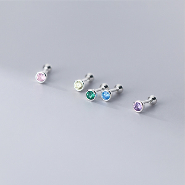 A35581 s925 sterling silver simple small trendy geometric circle rhinestone earrings