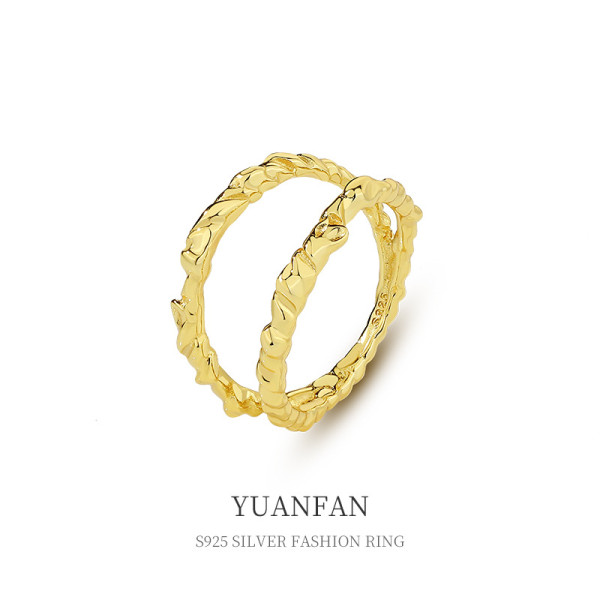 A39708 sterling silver double doublelayer layered vintage unique ring