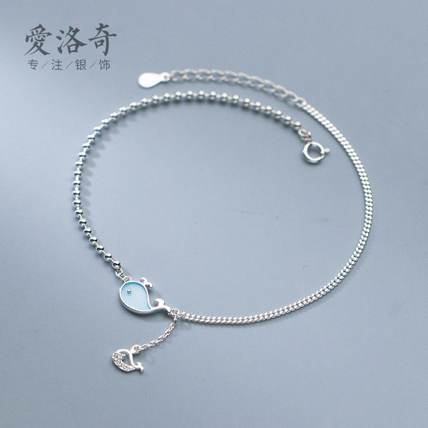 A33369 s925 sterling silver simple rhinestone blue anklet trendy sweet bracelet