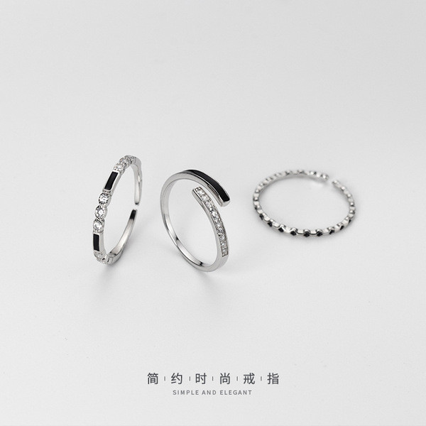 A33282 s925 sterling silver ring simple trendy rhombic black rhinestone chic fashion earrings
