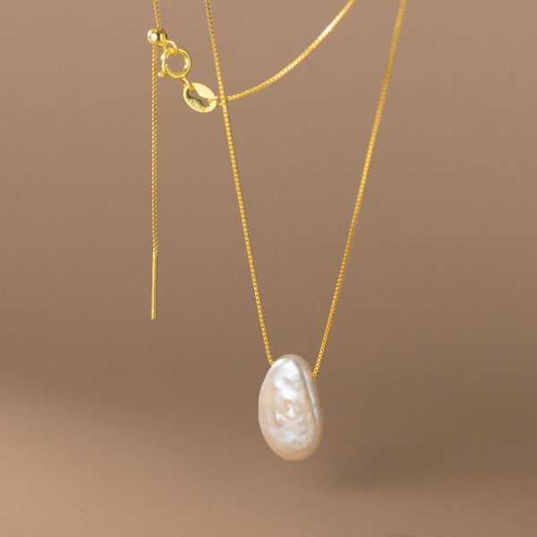 A36908 s925 sterling silver irregular pearl necklace