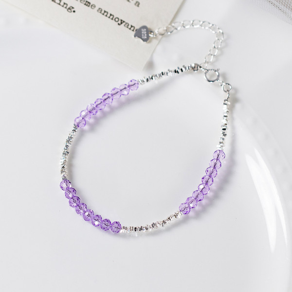 A45287 s925 silver trendy sweet purple crystal charm bracelet