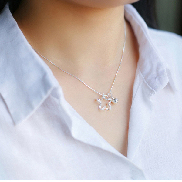 A34564 925 sterling silver pendant fashion snakechain star ball pendant necklace