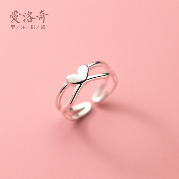A32126 s925 sterling silver chic unique doublelayer heart ring
