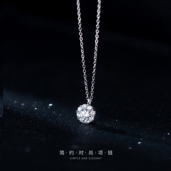 A34065 s925 sterling silver circle rhinestone necklace