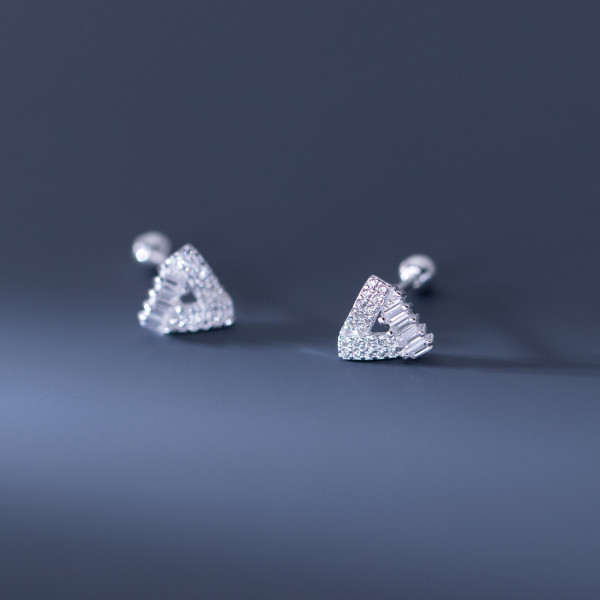 A41094 s925 sterling silver rhinestone triangle stud elegant earrings
