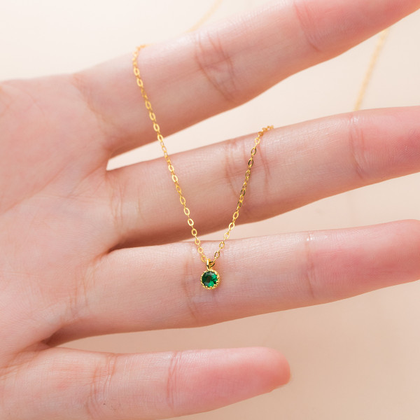 A35291 s925 sterling silver vintage tiny emerald rhinestone necklace