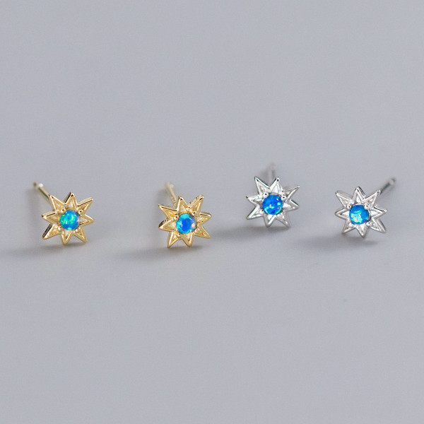 A44440 s925 sterling silver sweet blue artificial opal stud earrings