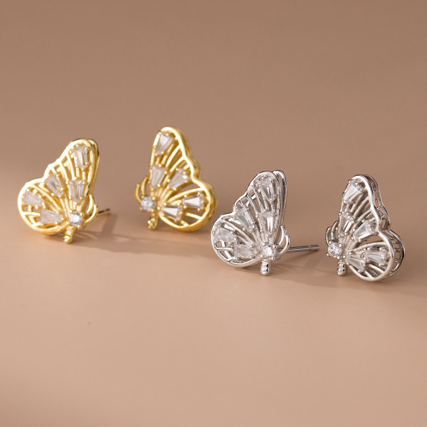 A40717 s925 sterling silver rhinestone butterfly wing stud elegant earrings