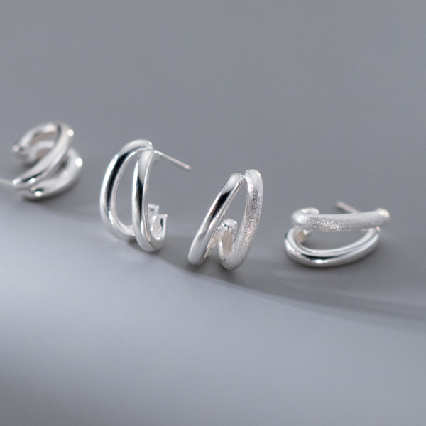 A41246 s925 sterling silver simple elegant double layered bar stud unique earrings