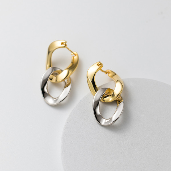 A39564 s925 sterling silver geometric double design earrings