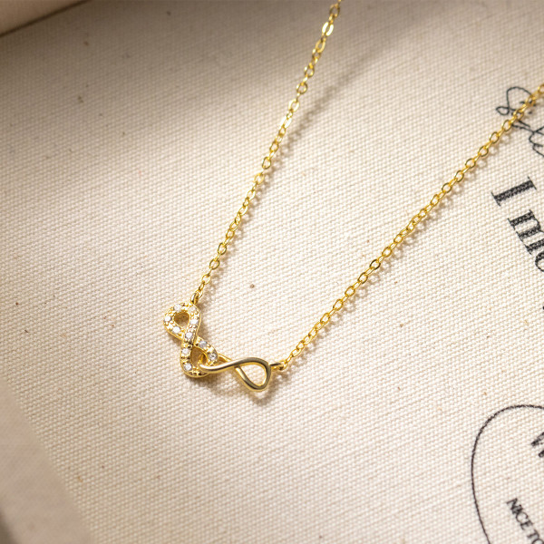 A44980 s925 silver sweet dainty rhinestone infinity necklace