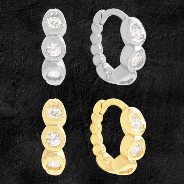 A45209 simple circle cubic zirconia sterling silver s925 hoop earrings