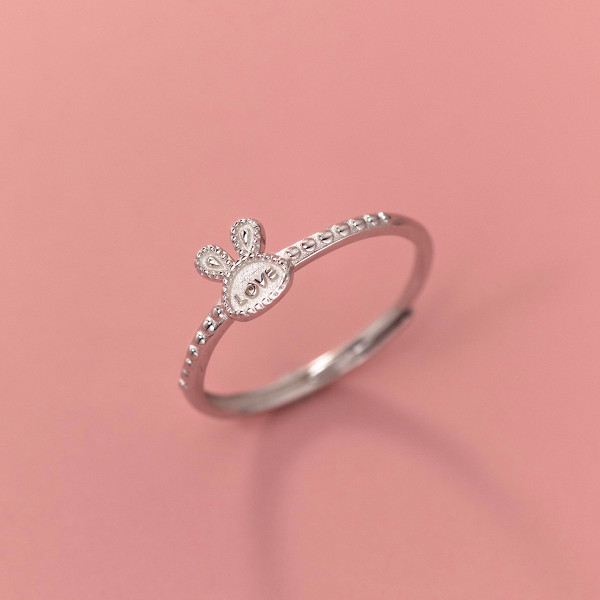 A38347 s925 sterling silver letter rabbit sweet design ring