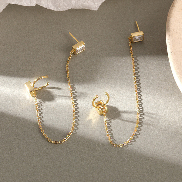 A33105 925 sterling silver fashion chic cubiczirconia long simple vintage earrings