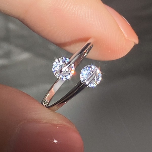 A39952 s925 silver double rhinestone adjustable unique elegant ring