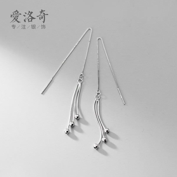 A31776 s925 sterling silver simple chic tassel string fashion earrings