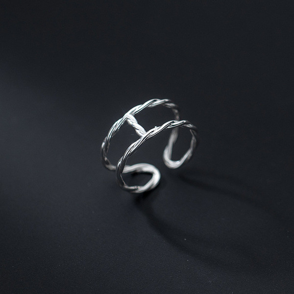 A34405 s925 sterling silver fashion doublelayer twist ring