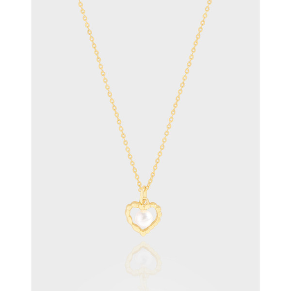 A40336 design wrinkled heart pearl sterling silver s925 necklace