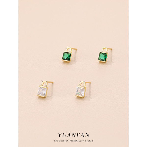 A43675 s925 sterling silver unique stud geometric square cubic zirconia earrings