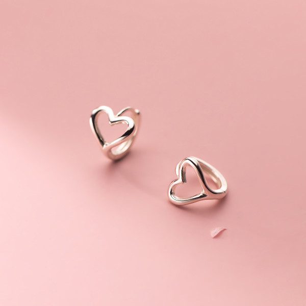 A35599 s925 sterling silver hollowed heart simple heartshape cute sweet earrings
