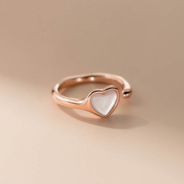 A43186 s925 sterling silver adjustable sweet elegant shell heart trendy ring