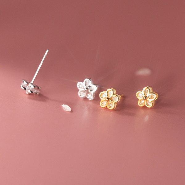 A36865 s925 sterling silver flower rhinestone earrings