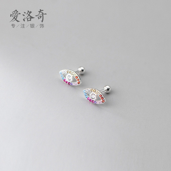 A31663 s925 sterling silver colorful rhinestone eye earrings