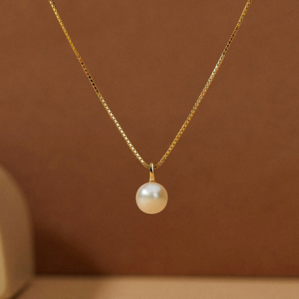 A42205 s925 silver oval pearl necklace