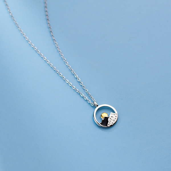 A35284 s925 sterling silver black gold disk necklace