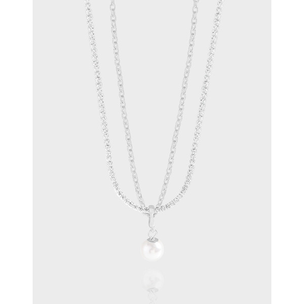 A38847 design cubic zirconia pearl sterling silver s925 necklace