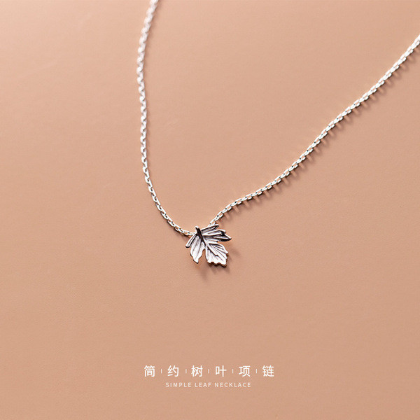 A34143 s925 sterling silver trendy leaf short necklace