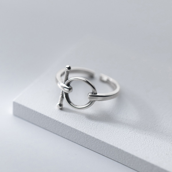 A36186 s925 sterling silver simple silver circle adjustable unique geometric ring