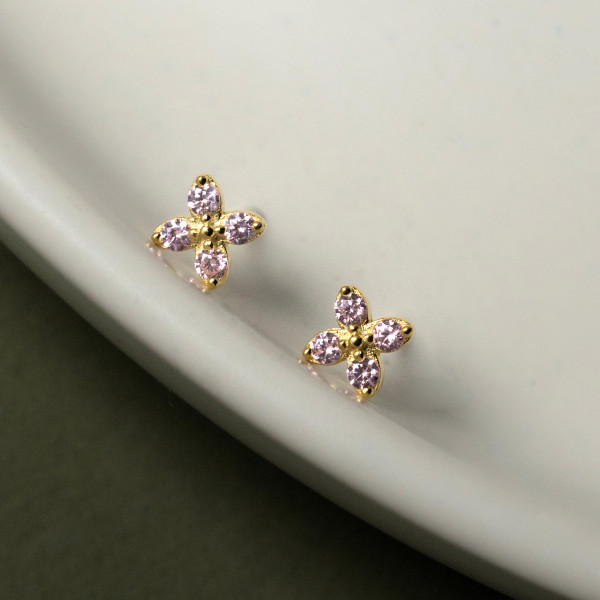 A42466 s925 sterling silver pink rhinestone stud elegant earrings